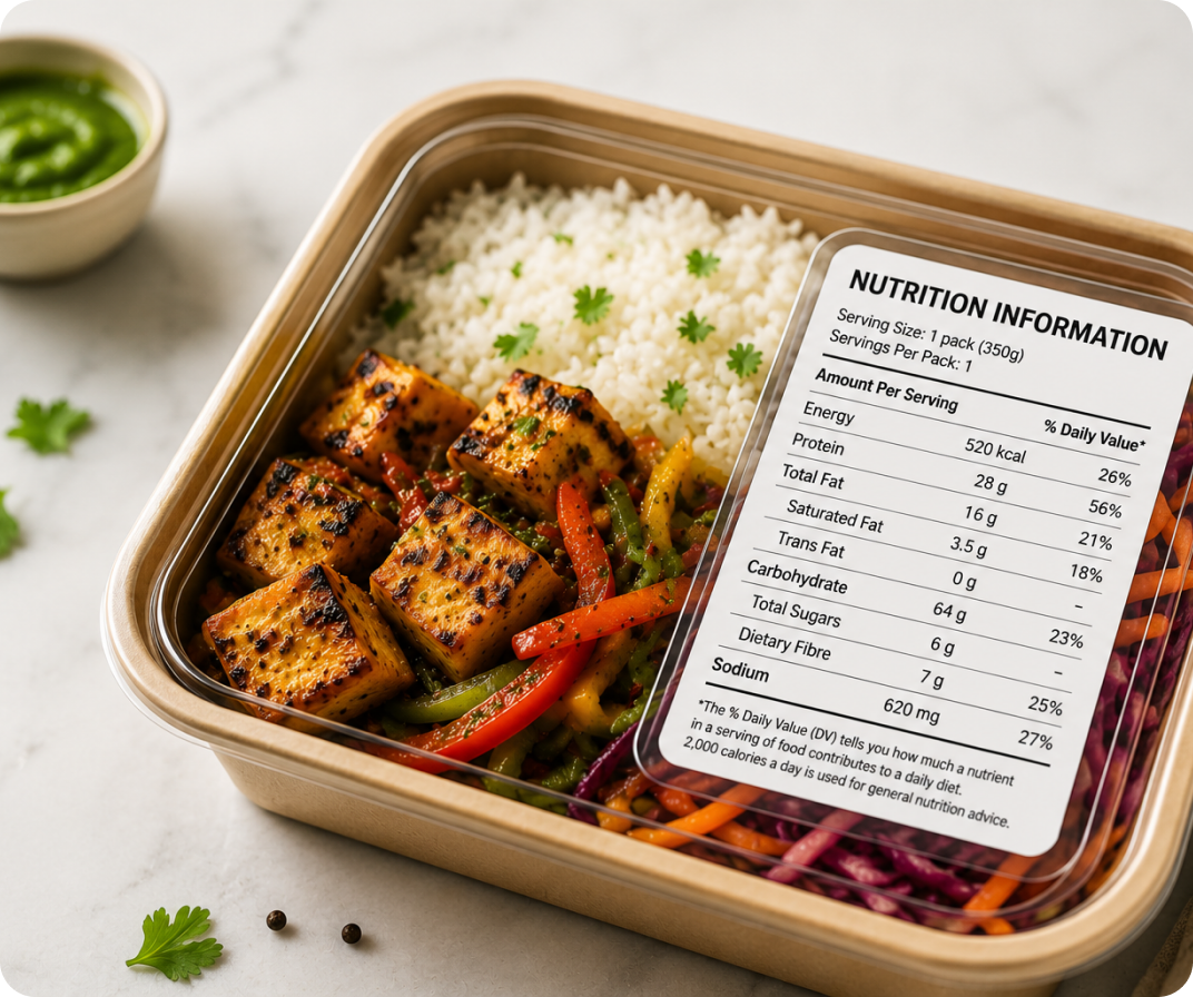 Digital menu nutrition label on takeaway meal
